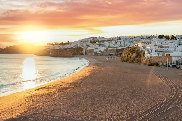 Panoramic view of the bridge and old town of Tavira in Algarve Portugal