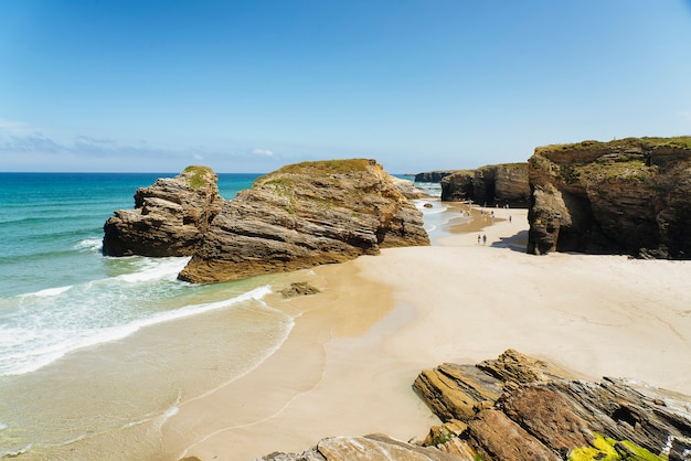 Panoramic view of Cathedrals beach in Galicia, Spain