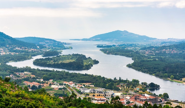 Panoramic view of Cerveira and the river Minho on the border between Portugal and Spain.