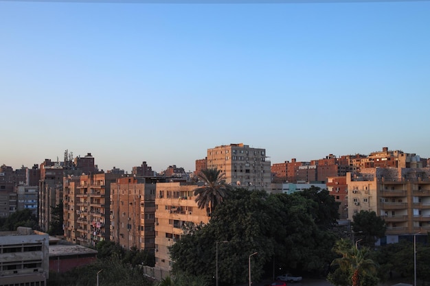 Panoramic view city of Egypt with blue sky and roofs of the houses and buildings