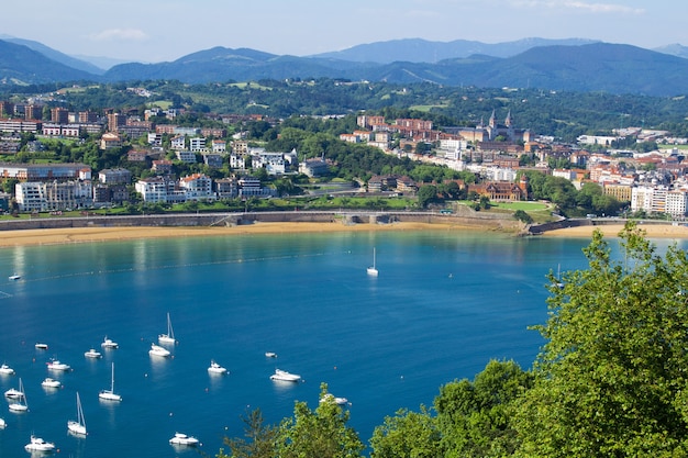 Panoramic view of  the city,ocean and  sand beach  on the sunny day