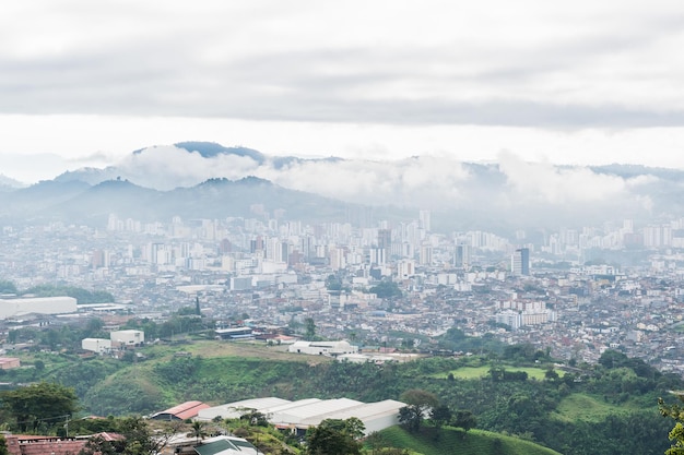 Panoramic view of the city of Pereira Colombia seen from the top of a mountain