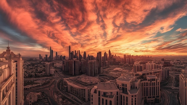 Photo a panoramic view of a city skyline at sunset