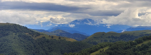 Panoramic view of the clouds above the hills near Mount Elbrus