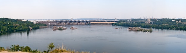 Panoramic view of the Dnieper Hydroelectric Station in Ukraine