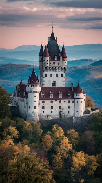 Panoramic view over Dracula medieval Castle Bran in autumn season the most visited tourist attract