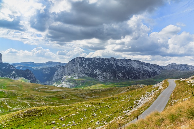 Panoramic view in Durmitor, Montenegro. Mountain road.