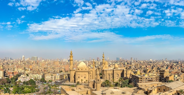 Panoramic view from above on Cairo and Sultan Hassan Mosque