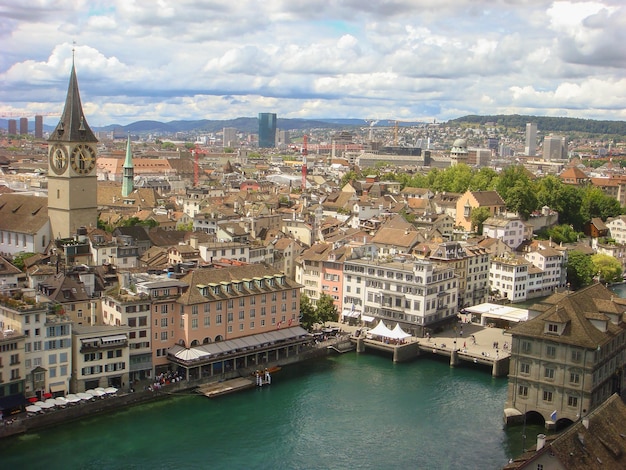 Panoramic view from above to city Top view Zurich Switzerland