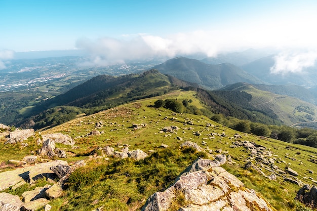 Panoramic view from the top of Monte Adarra in Urnieta, near San Sebastian. Gipuzkoa, Basque Country