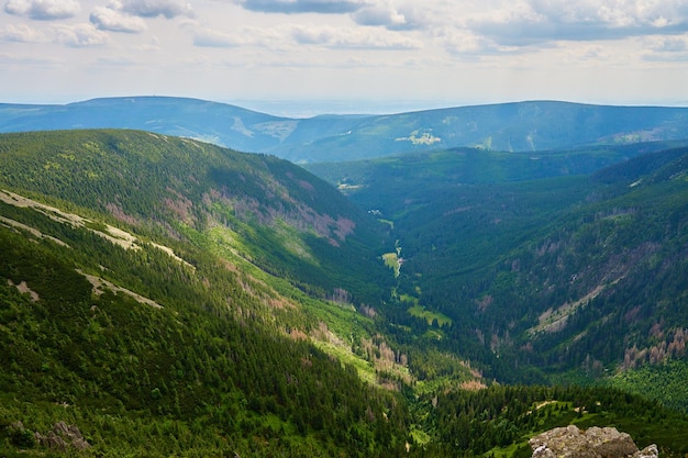 Photo panoramic view of green mountain valley