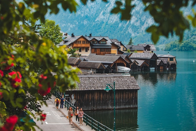 Panoramic view of hallstatt city in austria