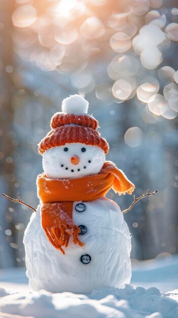 Photo panoramic view of happy snowman in winter secenery with copy space ar 916 style raw job id 074cb2537d5648adb27fbb1a46383933