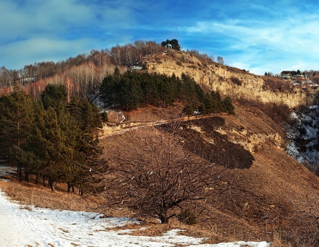 Panoramic view of a hill and Temple of mountain air on its top, Kislovodsky Resort park