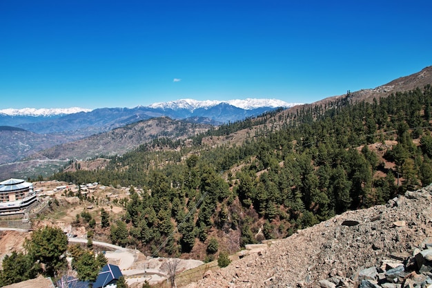 The panoramic view of Himalayas in Malam Jabba close Hindu Kush mountain Pakistan