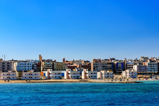 Panoramic view on Hurghada city from the Red sea