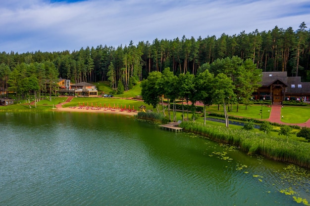 Panoramic view of the lake in the early spring morning near village Walchwil. Canton of Zug, Switzerland, Europe.