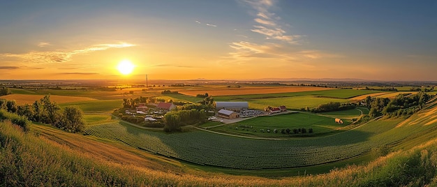 Photo panoramic view of a large farm with diverse crops