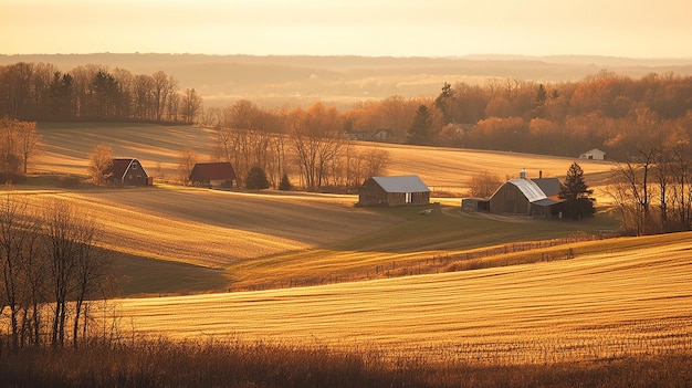 Panoramic View of a Large Farm with Diverse Crops