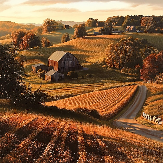 Panoramic View of a Large Farm with Diverse Crops