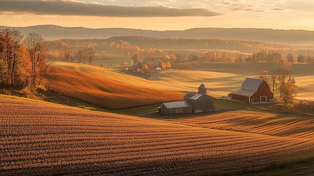 Panoramic View of a Large Farm with Diverse Crops