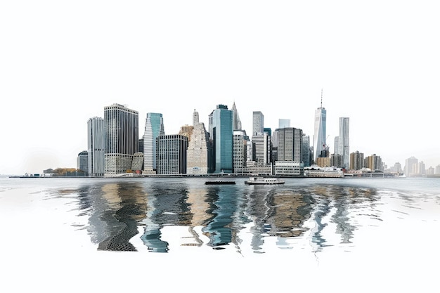 Photo panoramic view of lower manhattan from the ferry isolated on white