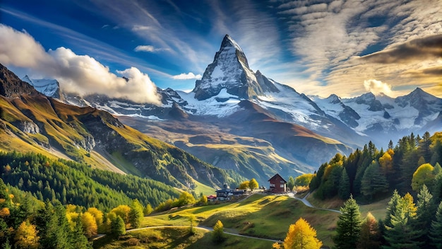 panoramic view to the majestic Matterhorn mountain Valais Switzerland