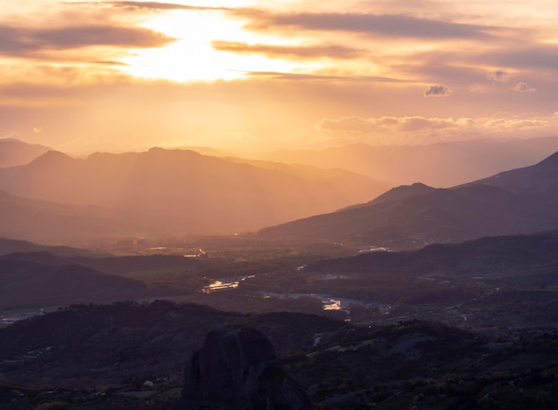 Panoramic View of Meteora Mountains in Greece