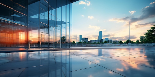 panoramic view of modern city with skyscrapers and reflection