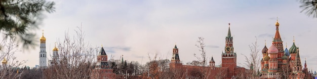 Panoramic view of moscow kremlin with spassky