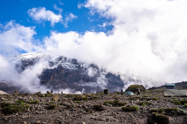 Panoramic view of mount Kilimanjaro, Tanzania. Beautiful mountain in Africa.