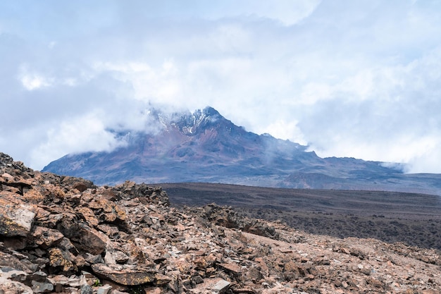 Panoramic view of mount Kilimanjaro, Tanzania. Beautiful mountain in Africa.