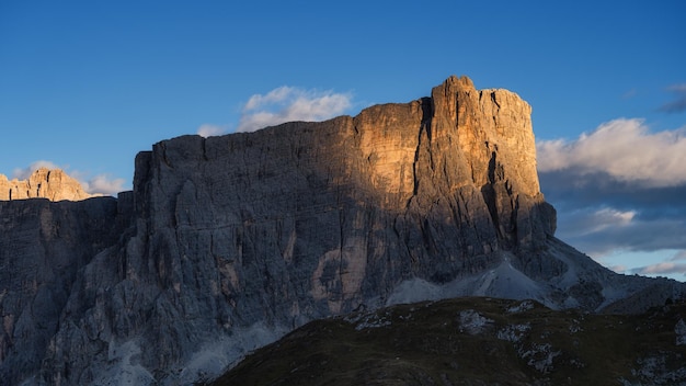 Panoramic view of the mountain peaks during sunset The Dolomite Alps Italy Natural scenery in the highlands Large resolution photo