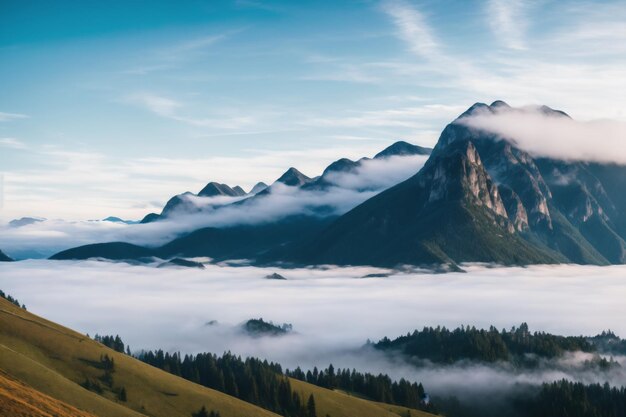 Panoramic view of mountains and clouds