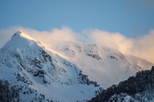 Panoramic view the mountains of ski resort Sochi in Russia. 