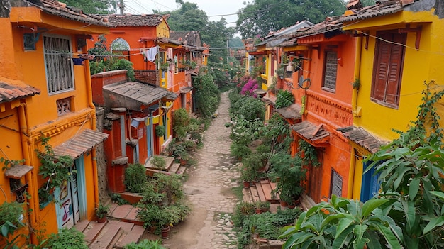 panoramic view of a neighborhood decorated for Gudi Padwa