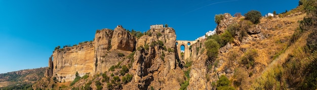 Panoramic and view of the new bridge viewpoint of Ronda province of Malaga Andalusia