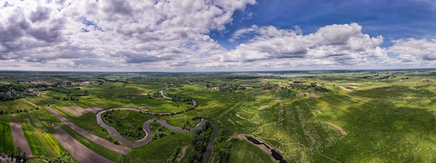 Photo panoramic view nida river and countryside landscape in swietokrzyskie poland