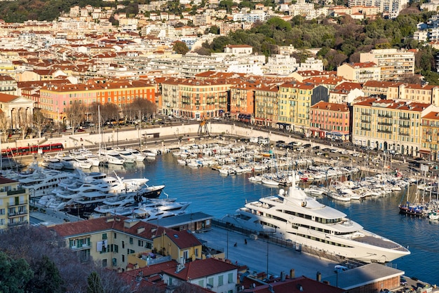 Panoramic view of the old port of Nice on the French riviera, Cote D Azur, France