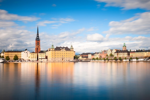 Panoramic view of the Old Town in Stockholm, Sweden. Long exposure shoot