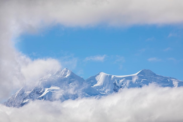 Panoramic view of the peak of Mount Ilimani mountain in the Cordillera Real near La Paz