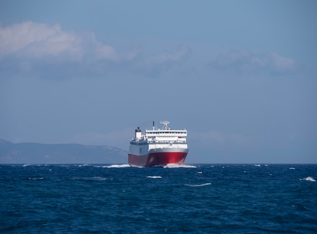 Panoramic view of the port Rafina with ferries and tourists in Greece