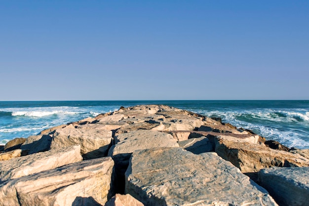 Panoramic view of the rock breakwater