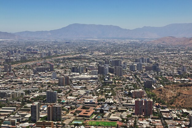 Panoramic view of Santiago from San Cristobal Hill, Chile