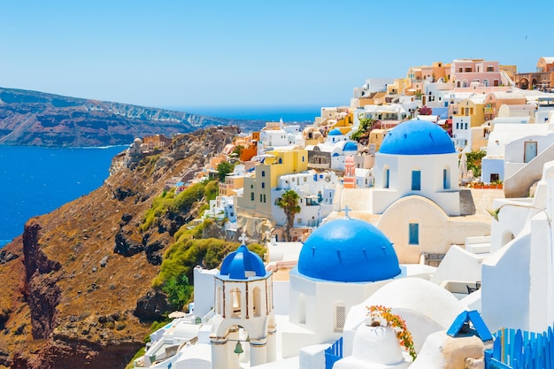 Panoramic view of Santorini island, Greece. Beautiful summer landscape