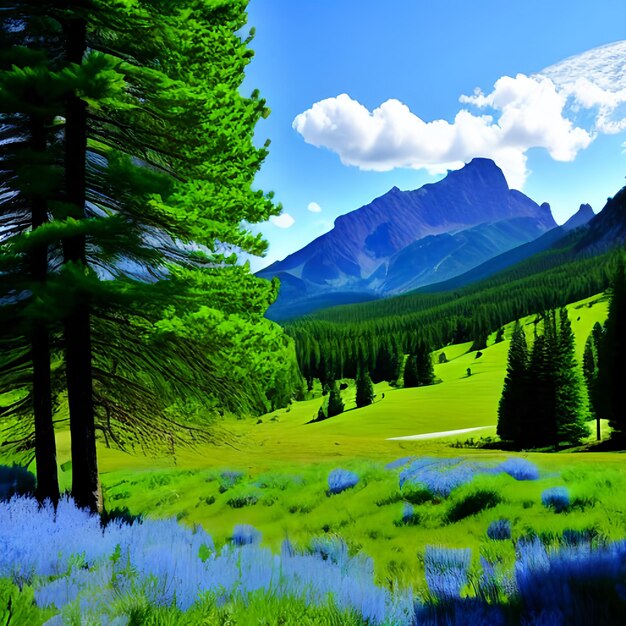 A panoramic view of the Smoky Mountains from the Blue Ridge Parkway in North Carolina Blue sky with