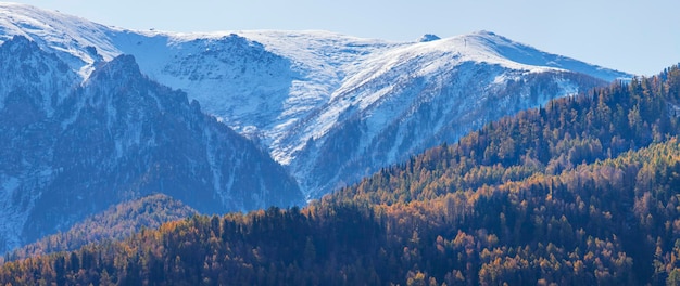 Panoramic view of a snowy mountain range