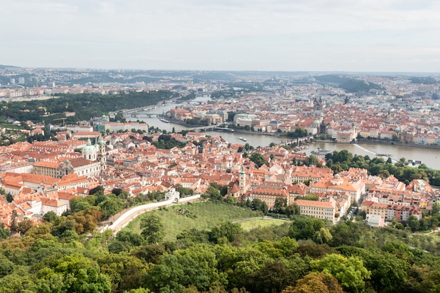 Panoramic view on a sunny day of the city of Prague, Czech Republic.