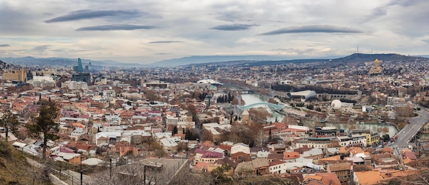 Panoramic view of Tbilisi historical city center and Kura river Georgia