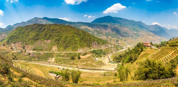 Panoramic view of Terraced rice field in Sapa, Lao Cai, Vietnam